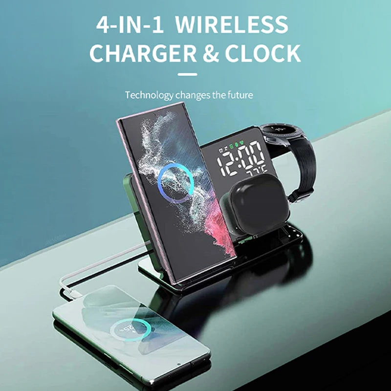 Station de Chargement sans Fil 4 en 1 Horloge