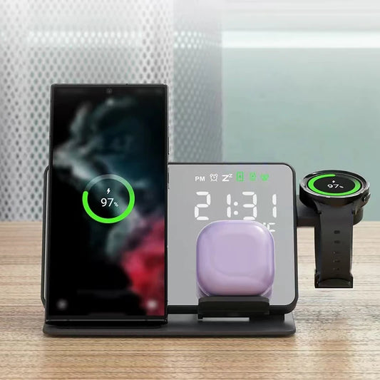 Station de Chargement sans Fil 4 en 1 Horloge